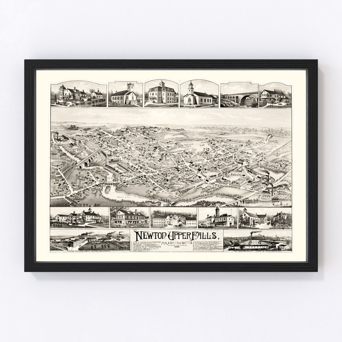 Vintage map of Newton Upper Falls, Massachusetts, 1888
