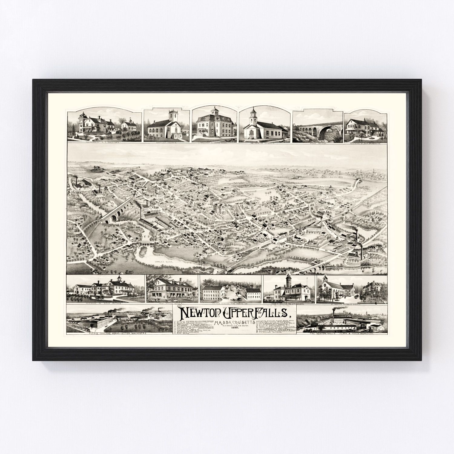 Vintage map of Newton Upper Falls, Massachusetts, 1888