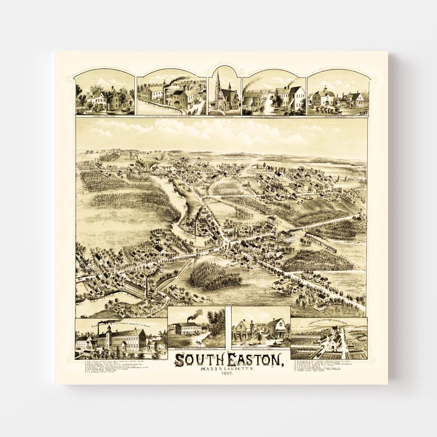 Vintage Map of South Easton, Massachusetts, 1888