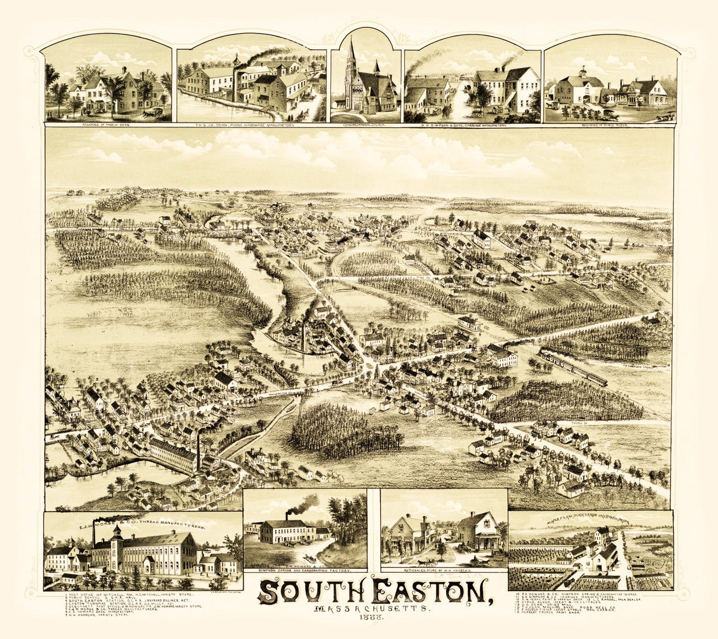 Vintage Map of South Easton, Massachusetts, 1888