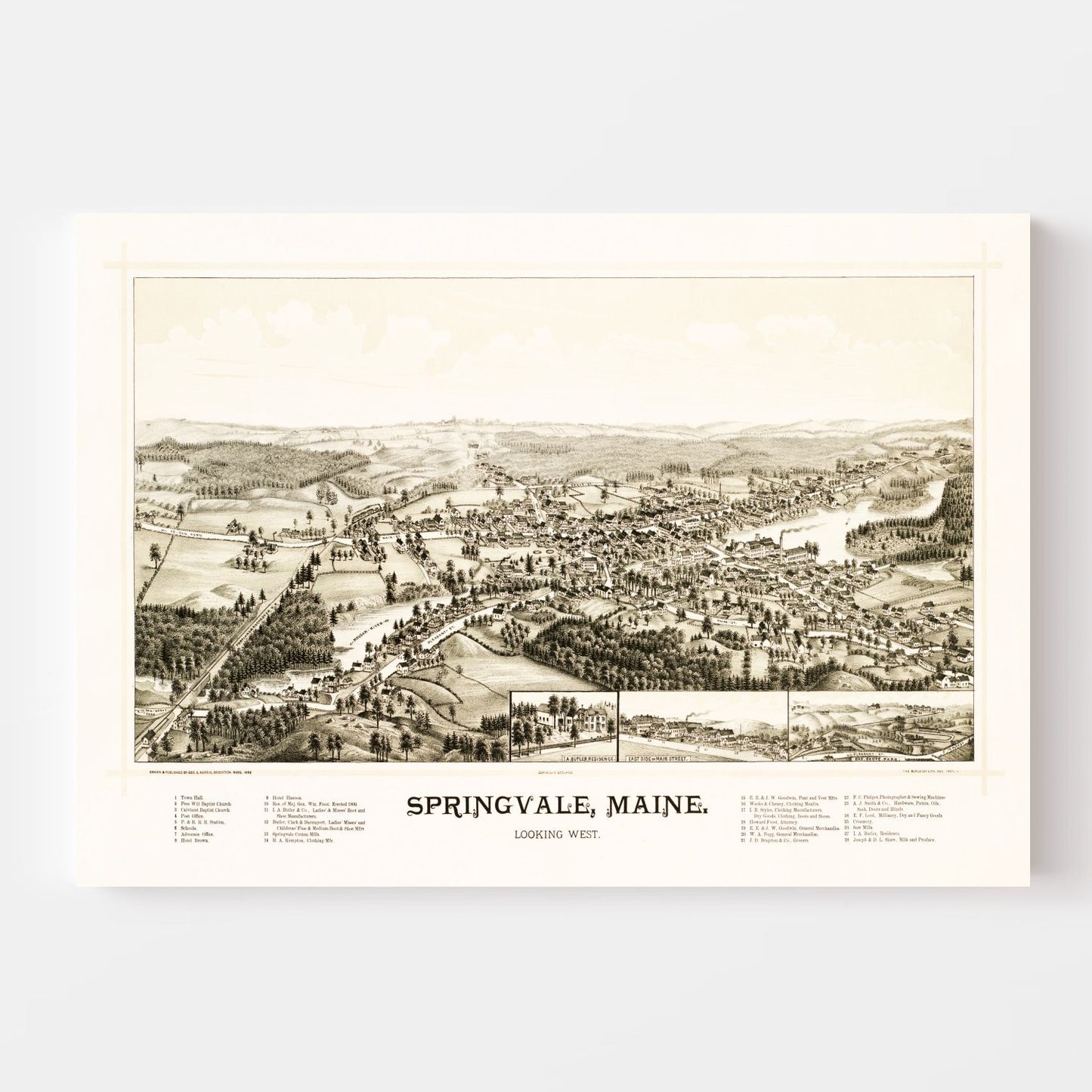 Vintage Map of Springvale, Maine, 1888