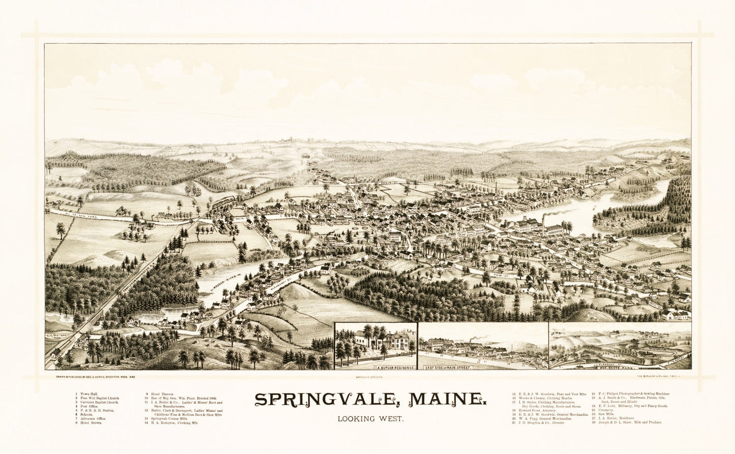 Vintage Map of Springvale, Maine, 1888