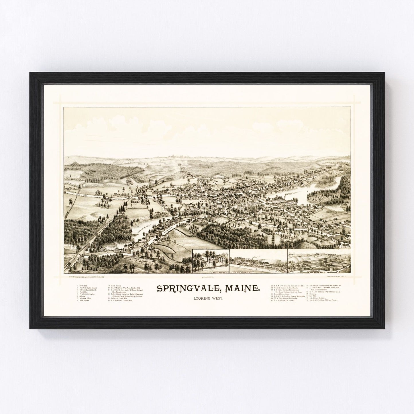vintage map of Springvale, Maine, 1888