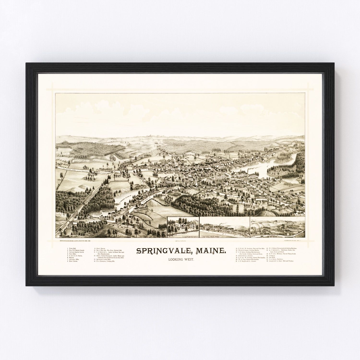 vintage map of Springvale, Maine, 1888