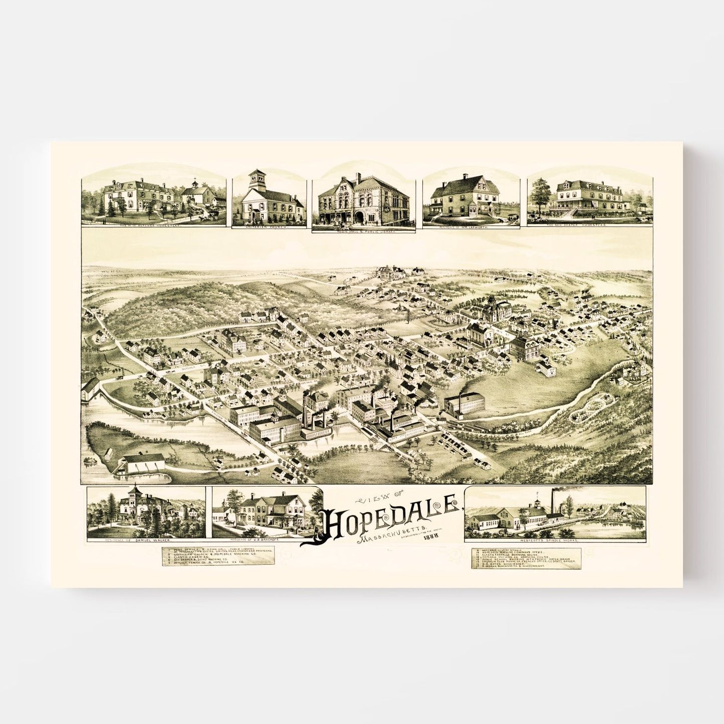 Vintage Map of Hopedale, Worcester County, Massachusetts, 1888