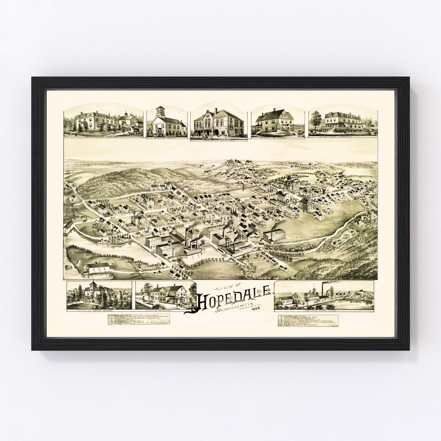 vintage map of Hopedale, Massachusetts, 1888