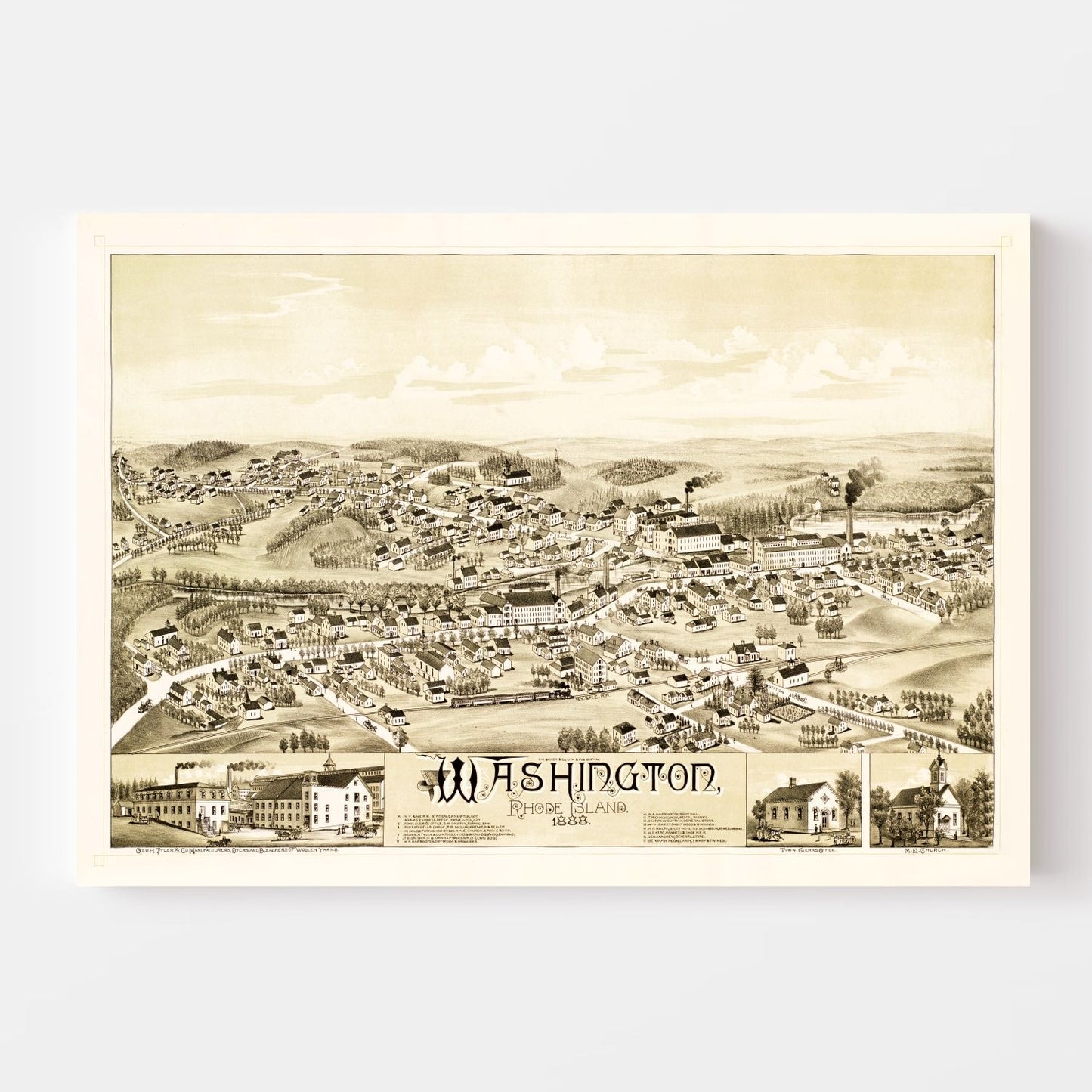 Vintage Map of Washington, Kent County, Rhode Island 1888
