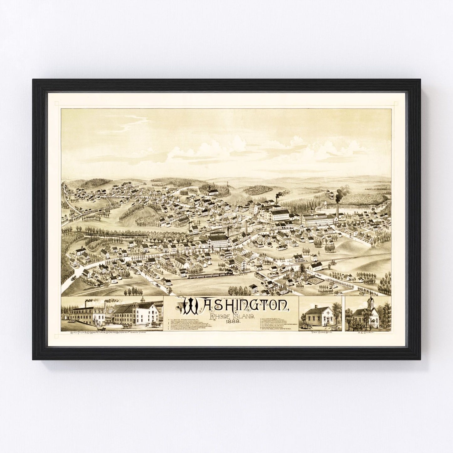 Vintage map of Washington, Kent County Rhode Island, 1888 - restored print