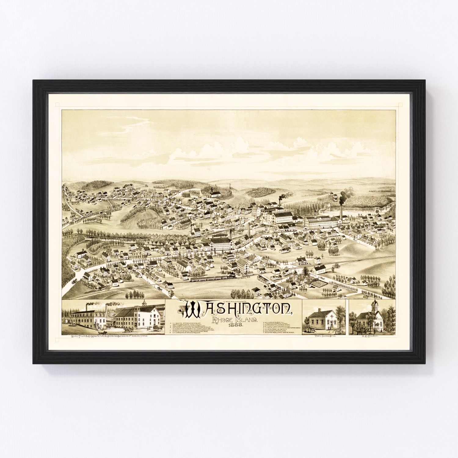 Vintage map of Washington, Kent County Rhode Island, 1888 - restored print