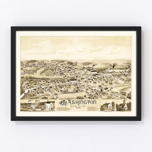 Vintage map of Washington, Kent County Rhode Island, 1888 - restored print