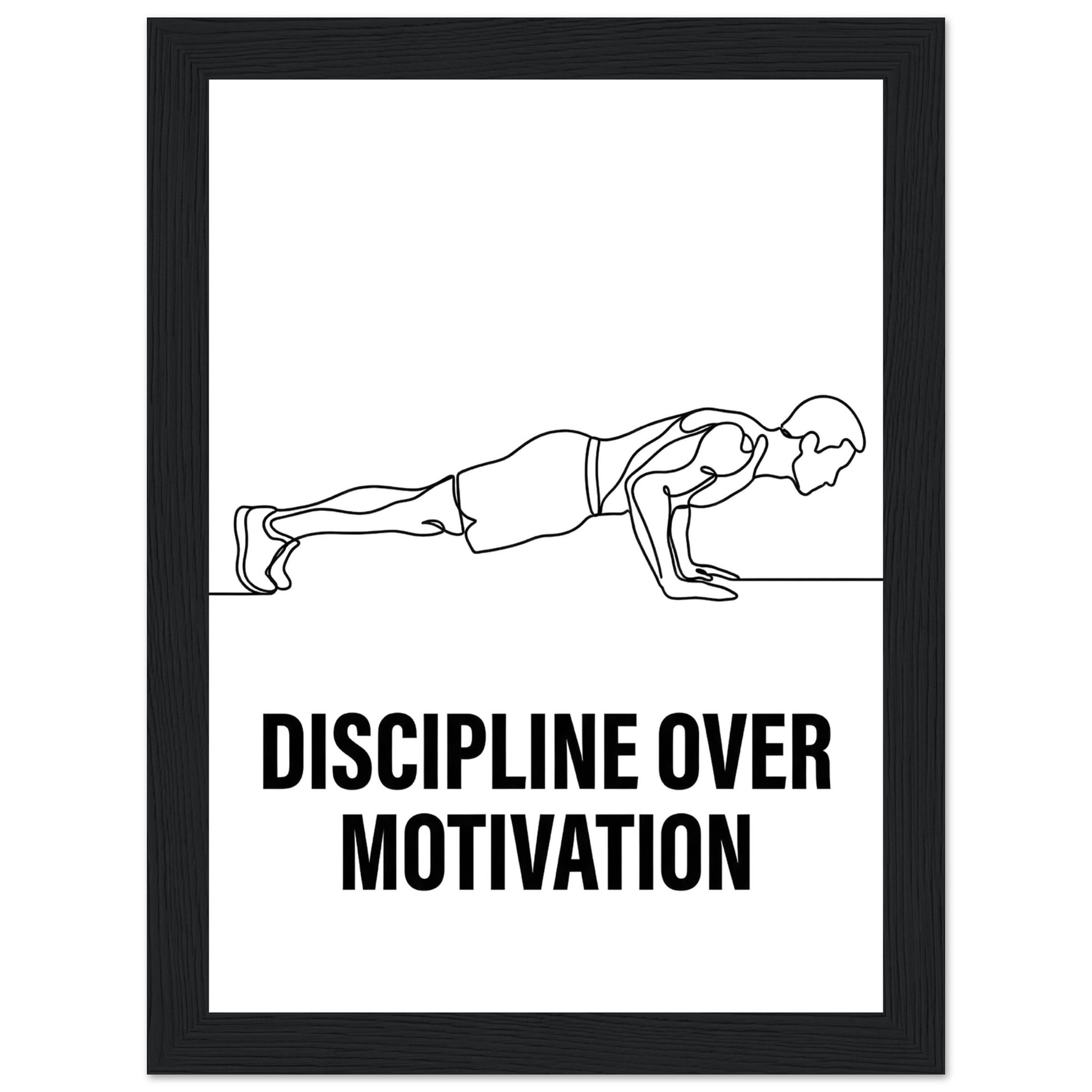 Discipline Over Motivation Poster — Framed Minimalist Line Art - 13x18 cm / 5x7″ - Black frame / Ready-to-hang - Sparkycare
