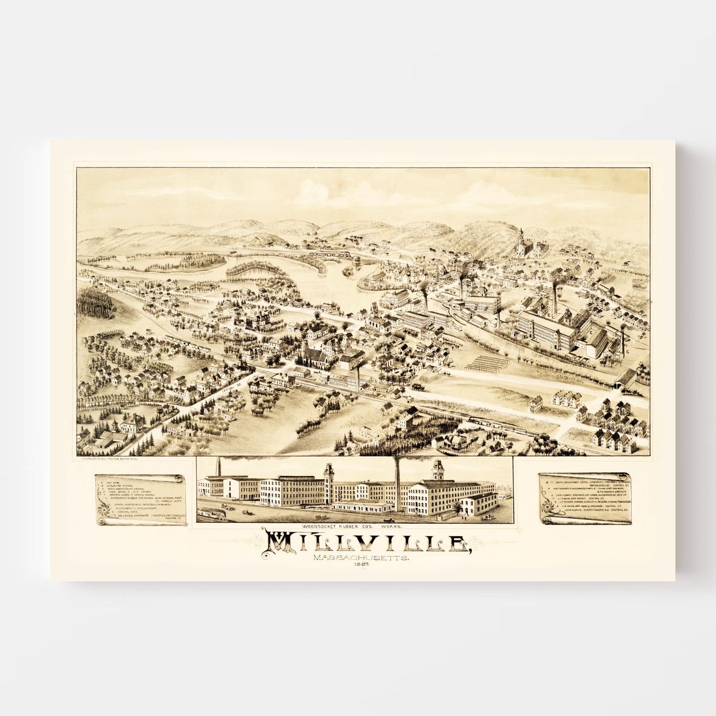 Vintage Map of Millville, Massachusetts, 1887