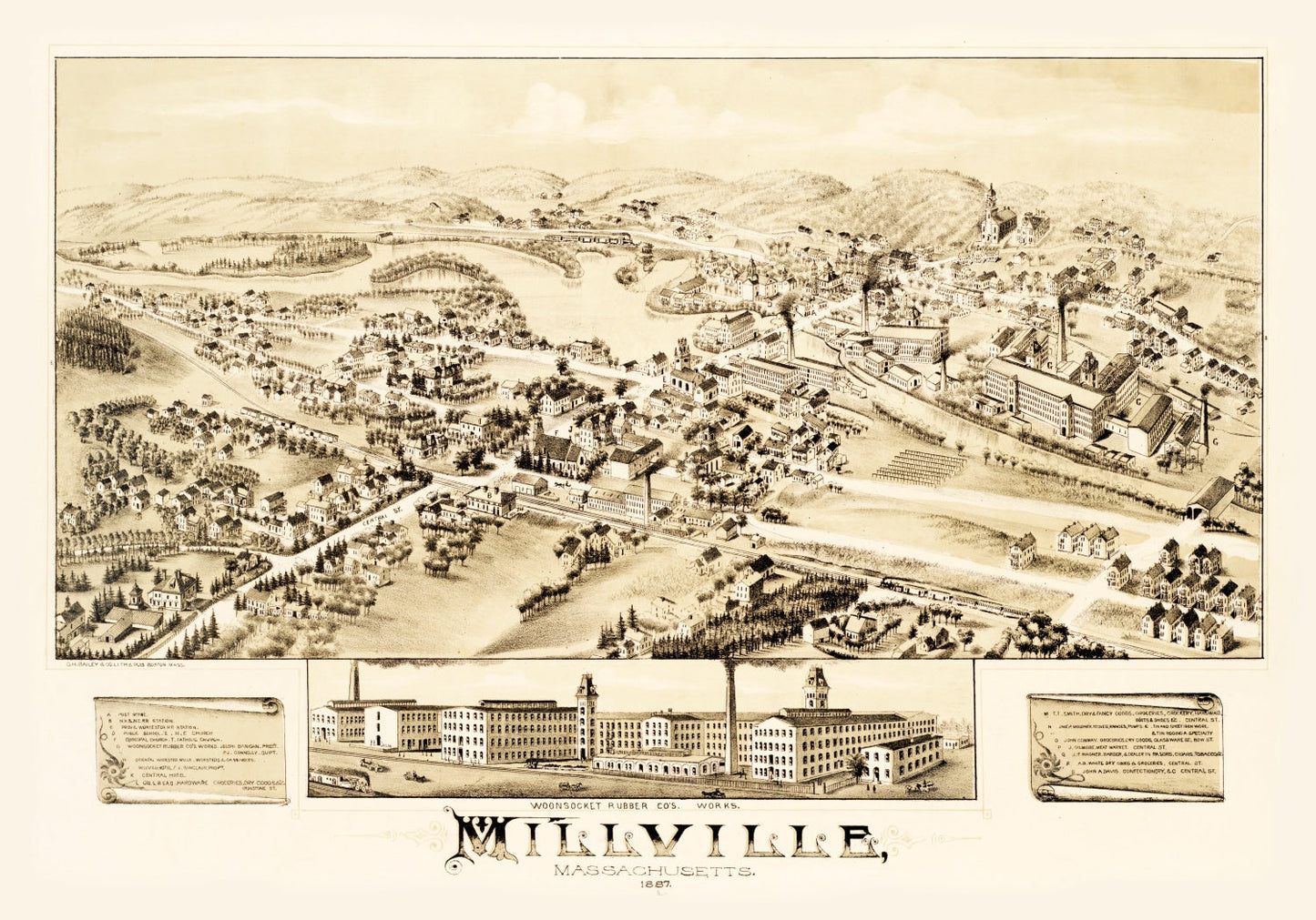 Vintage Map of Millville, Massachusetts, 1887