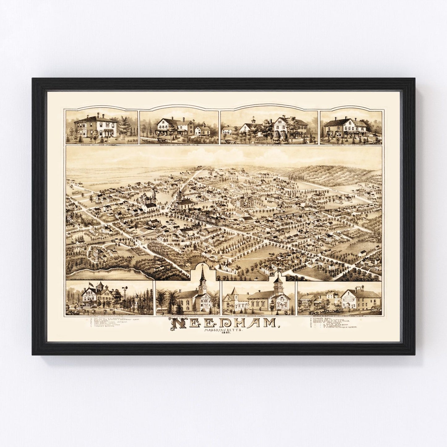 Vintage map of Needham, Massachusetts, 1887