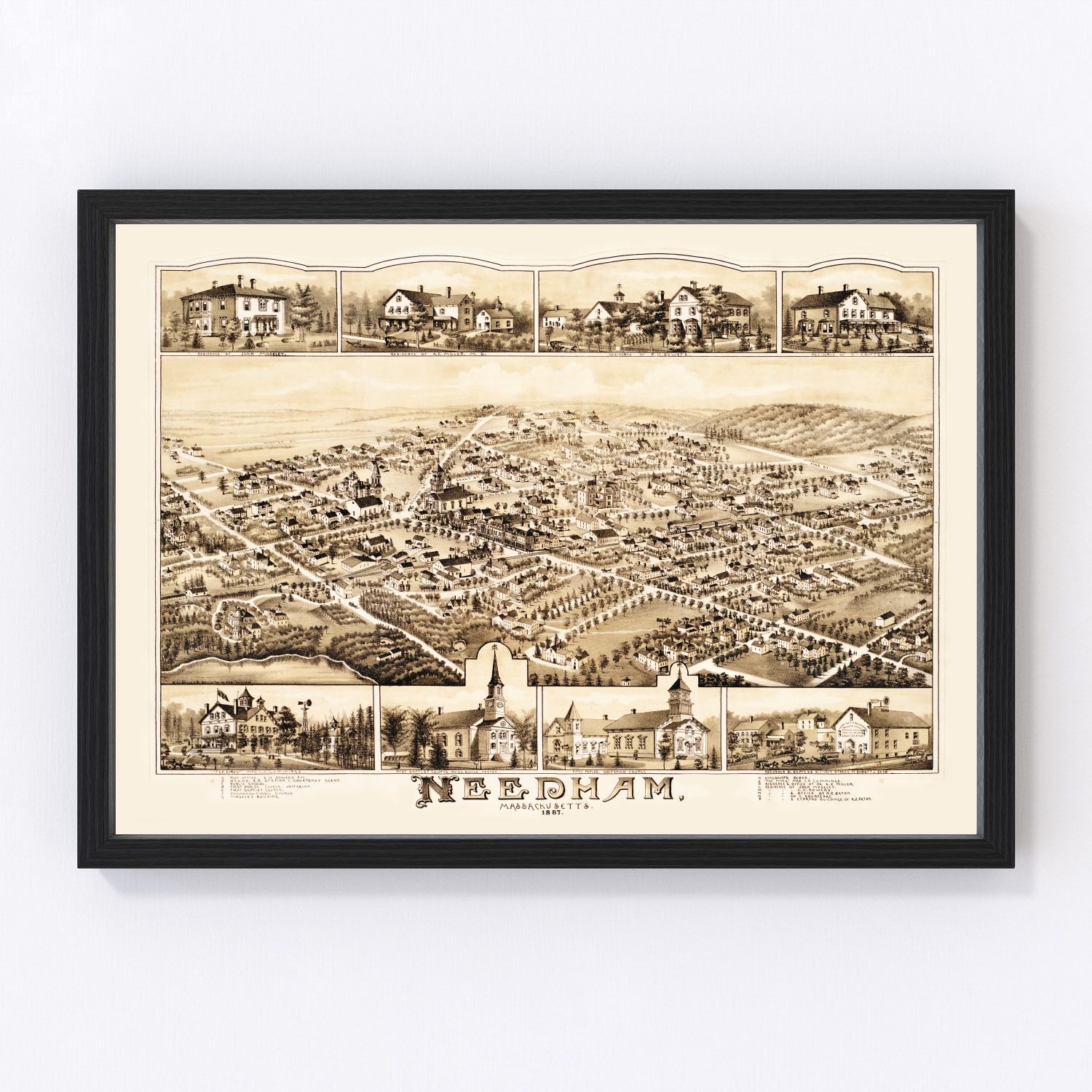 Vintage map of Needham, Massachusetts, 1887
