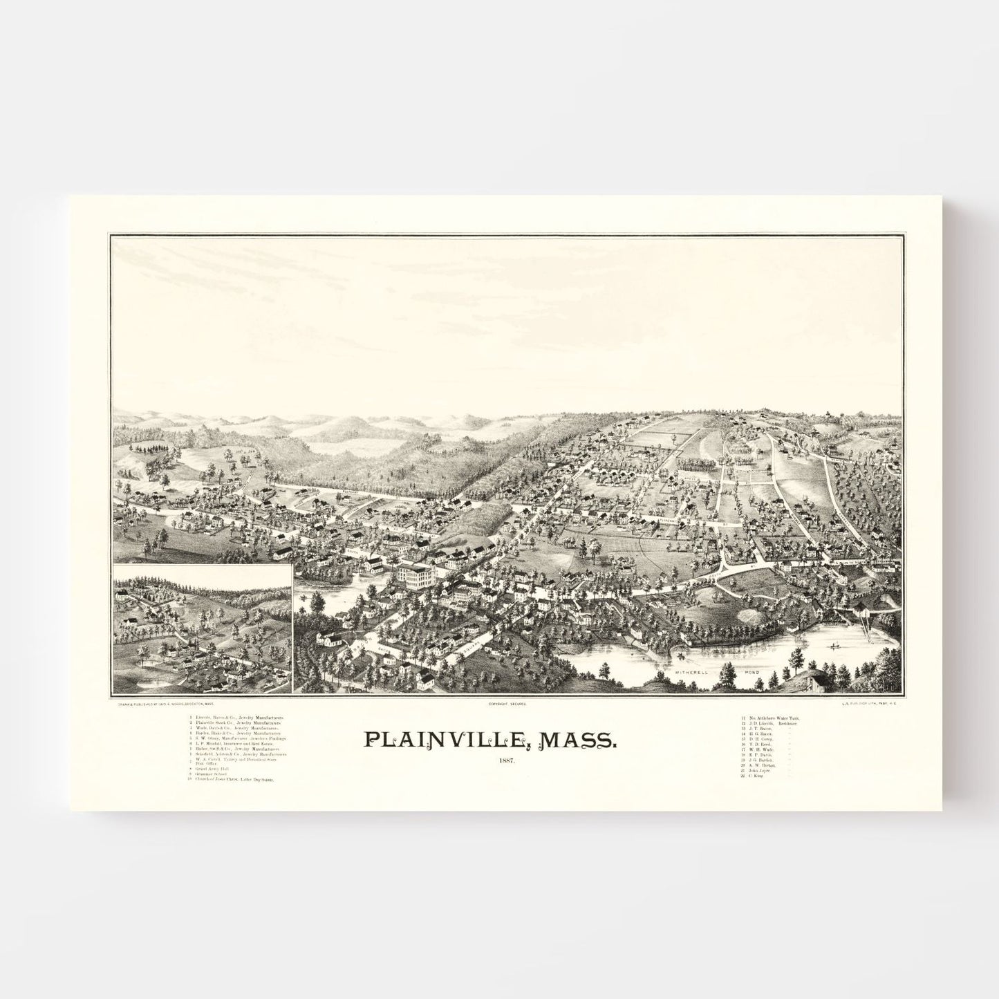 Vintage Map of Plainville, Massachusetts, 1887