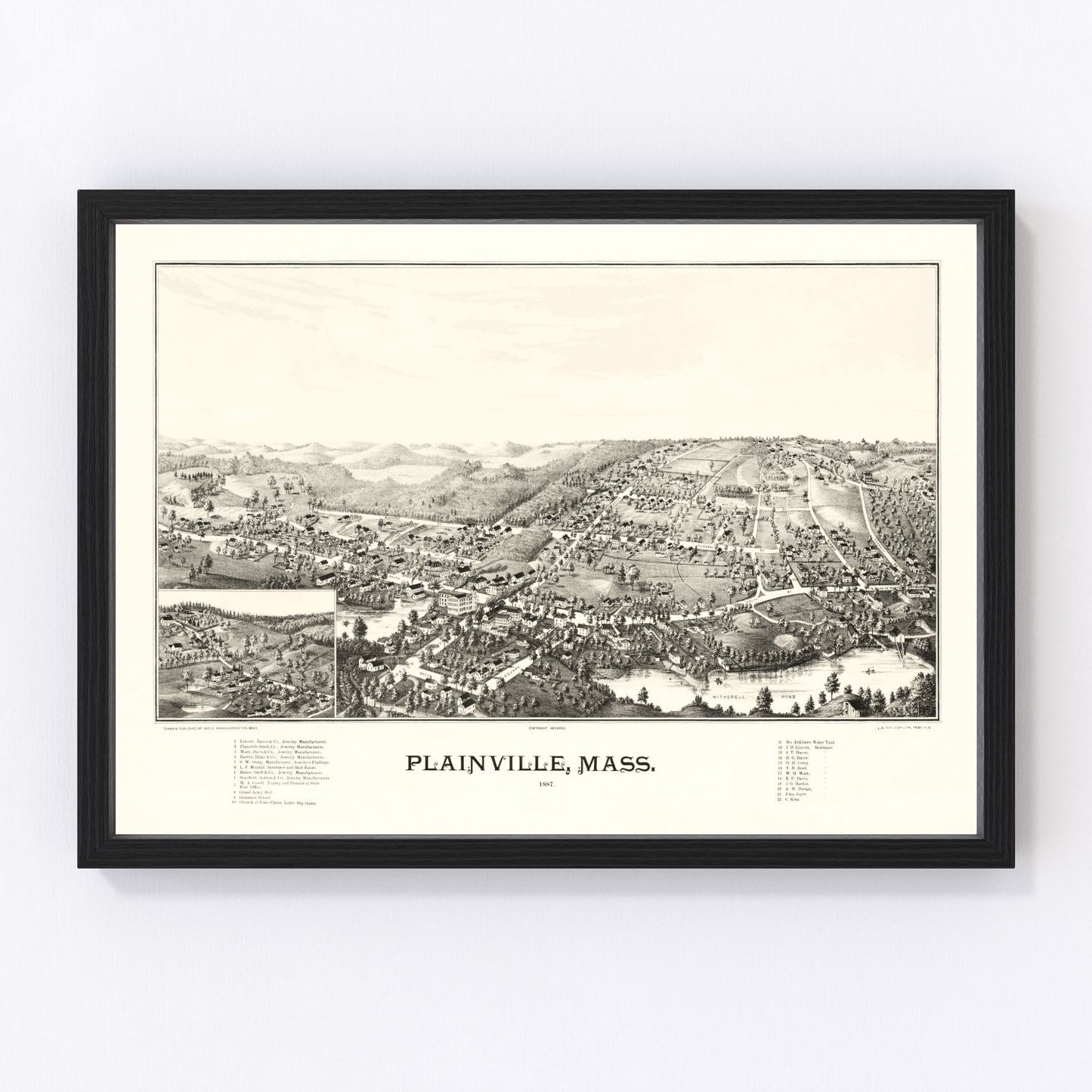 Vintage map of Plainville, Massachusetts, 1887