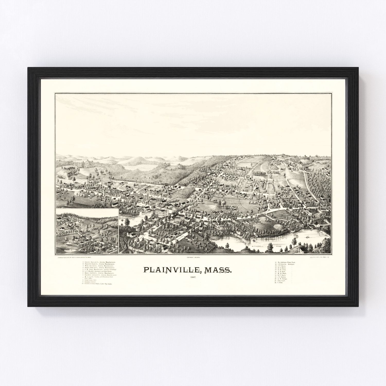 Vintage map of Plainville, Massachusetts, 1887