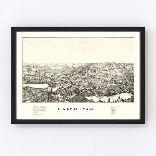 Vintage map of Plainville, Massachusetts, 1887