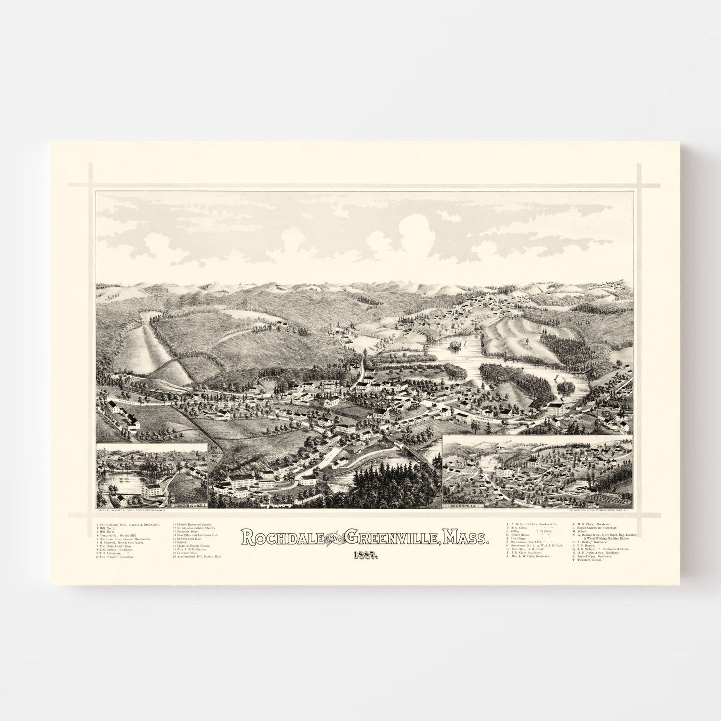 Vintage Map of Rochdale, Massachusetts, 1887