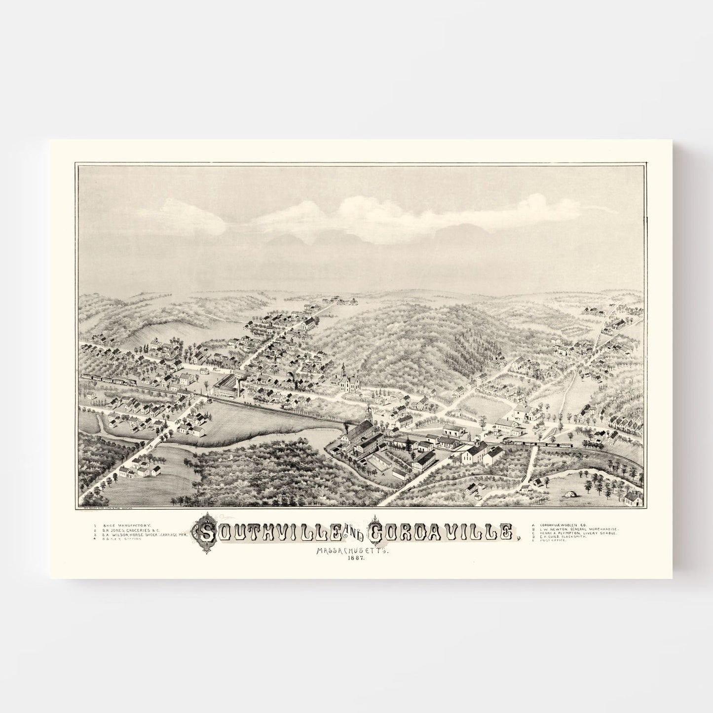 Vintage Map of Southville, Massachusetts, 1887