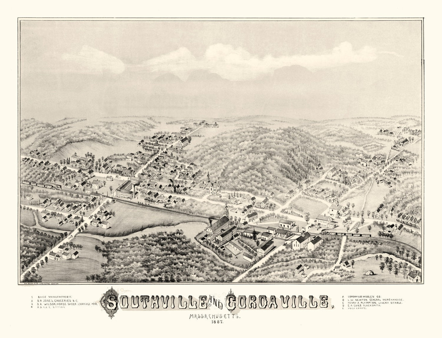Vintage Map of Southville, Massachusetts, 1887
