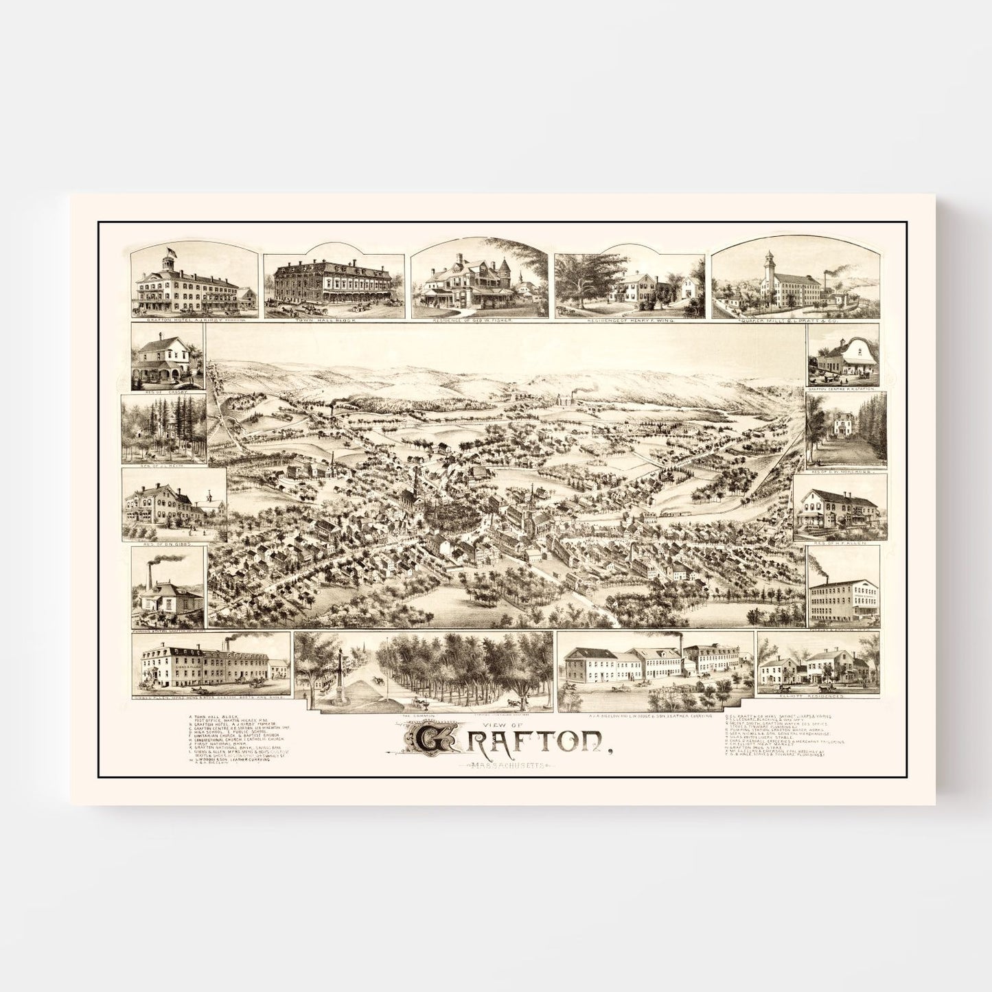 Vintage Map of Grafton, Massachusetts, 1887