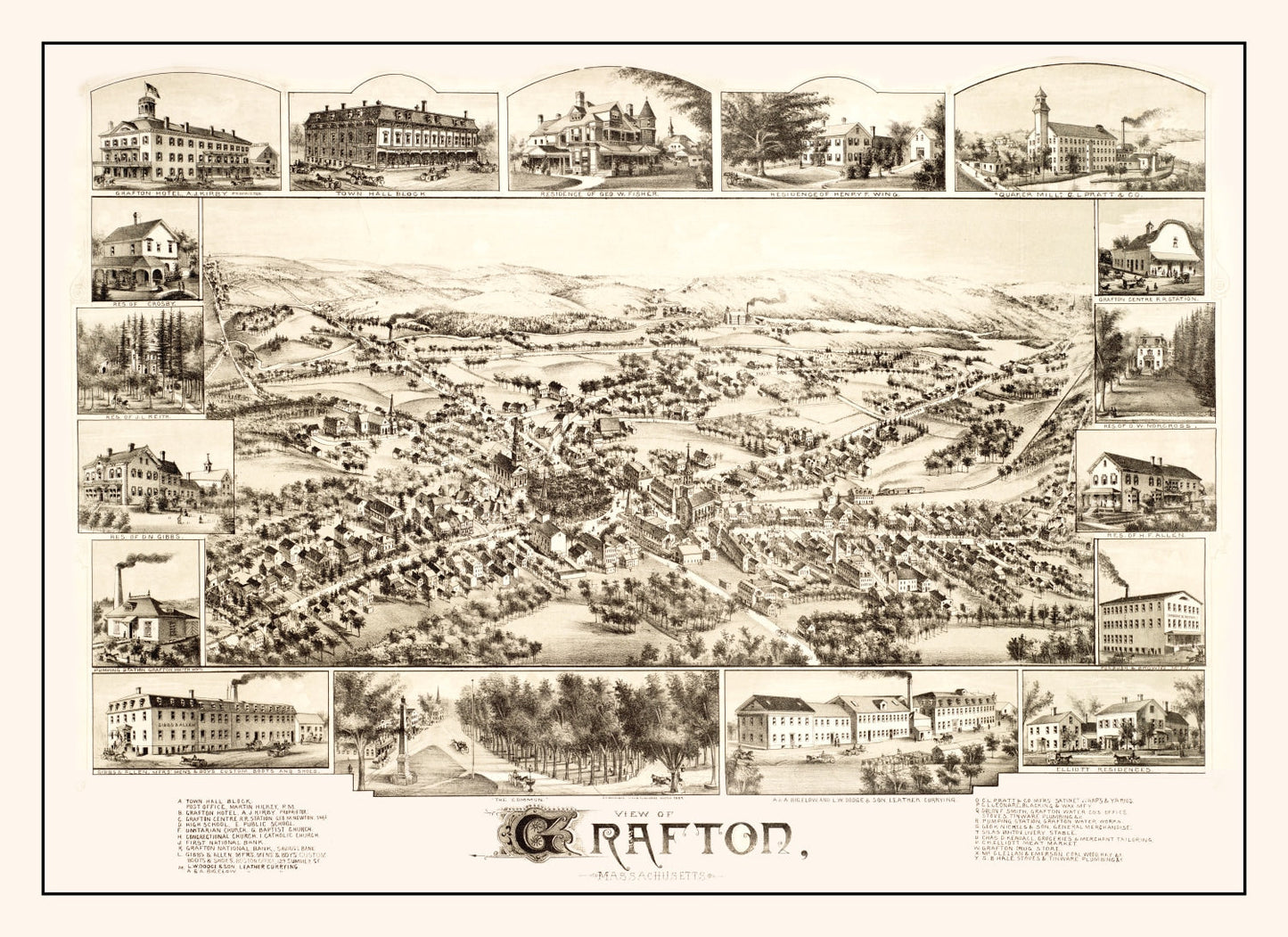 Vintage Map of Grafton, Massachusetts, 1887