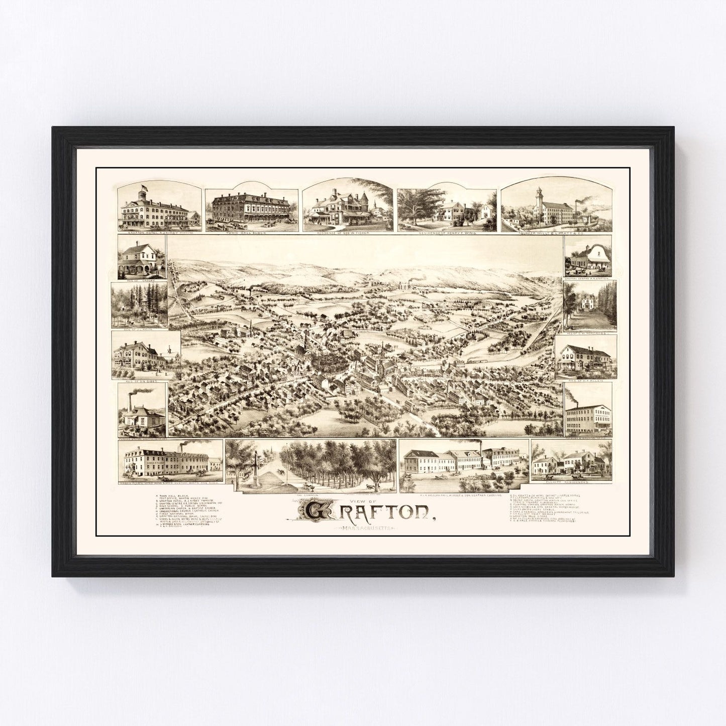 Vintage map of Grafton, Massachusetts, 1887