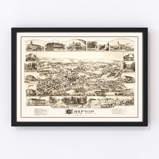 Vintage map of Grafton, Massachusetts, 1887