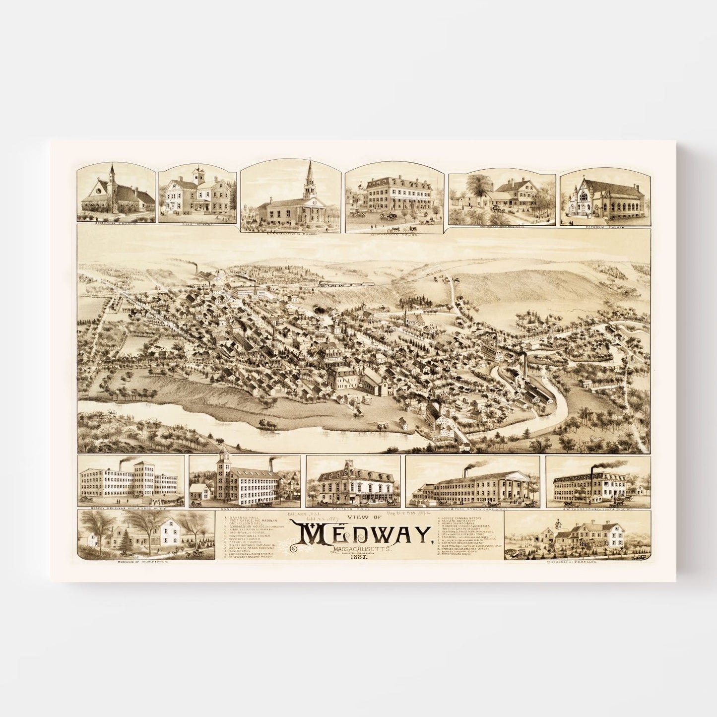 Vintage Map of Medway, Massachusetts, 1887