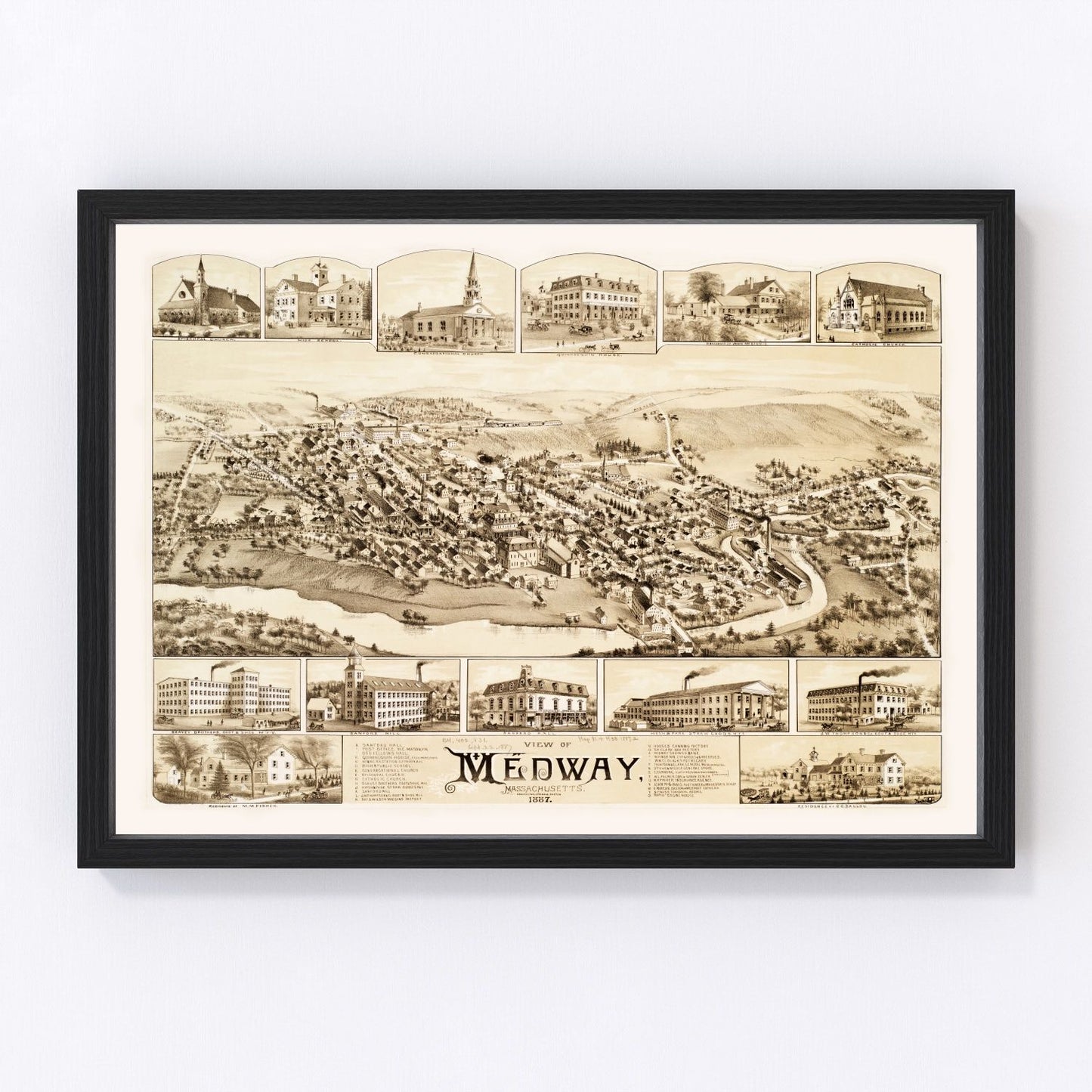 Vintage map of Medway, Massachusetts, 1887