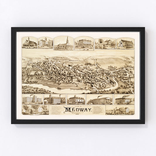 Vintage map of Medway, Massachusetts, 1887