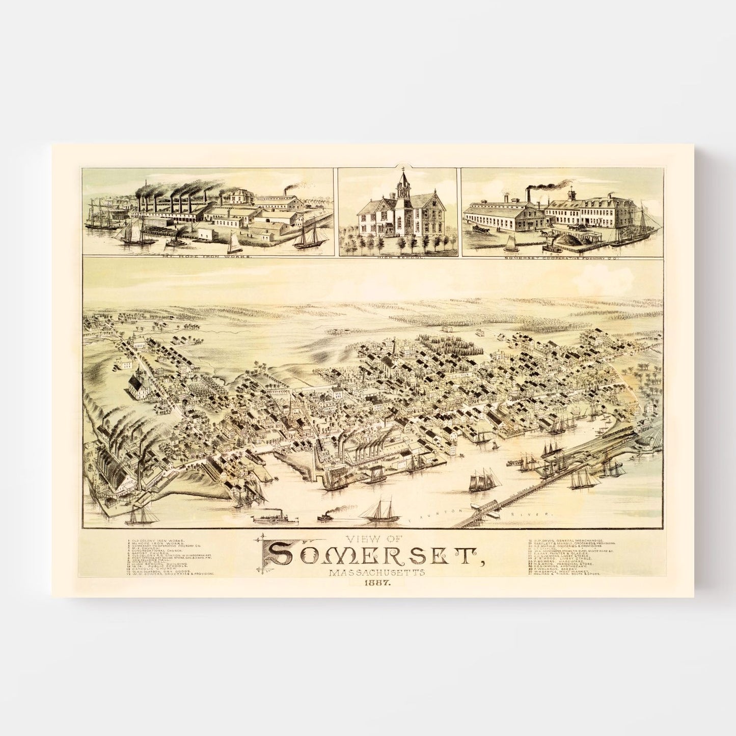 Vintage Map of Somerset, Massachusetts, 1887