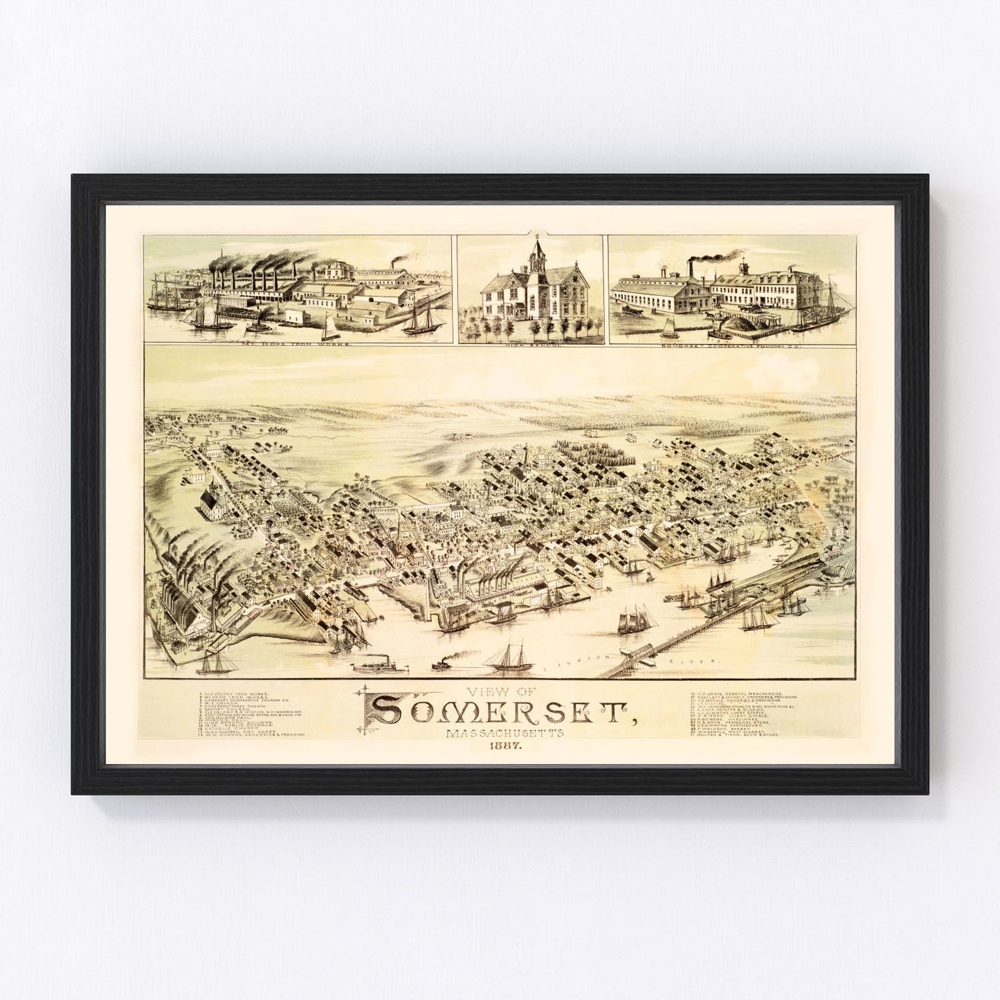 Vintage map of Somerset, Massachusetts, 1887