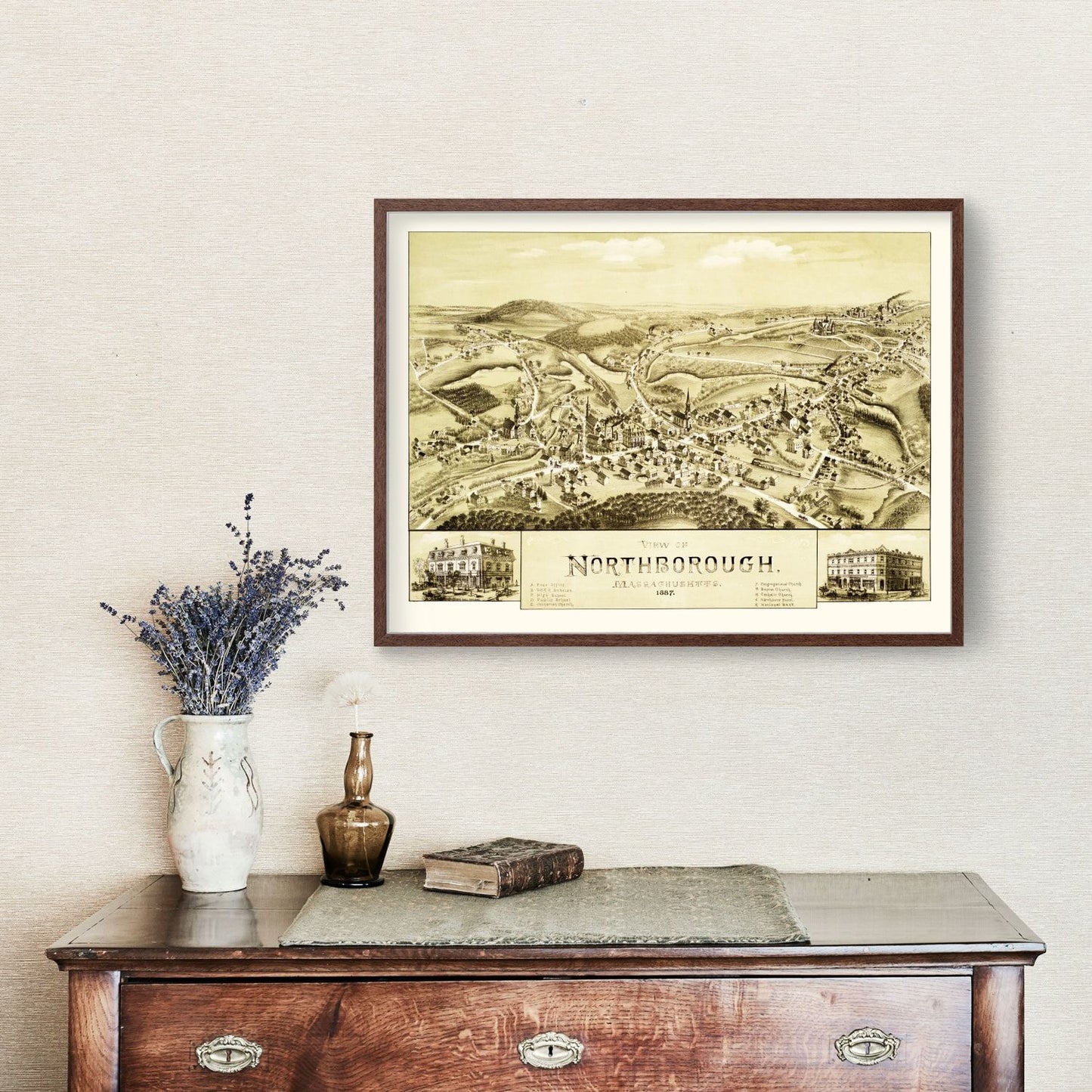 Vintage Map of Northborough, Massachusetts, 1887