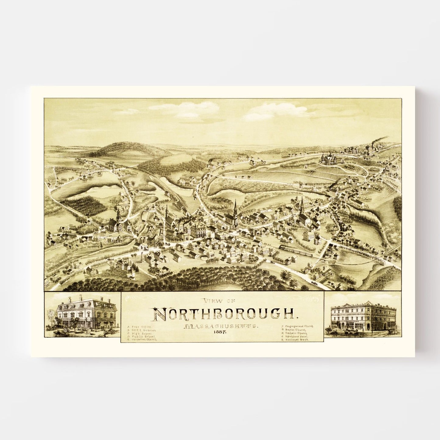 Vintage Map of Northborough, Massachusetts, 1887