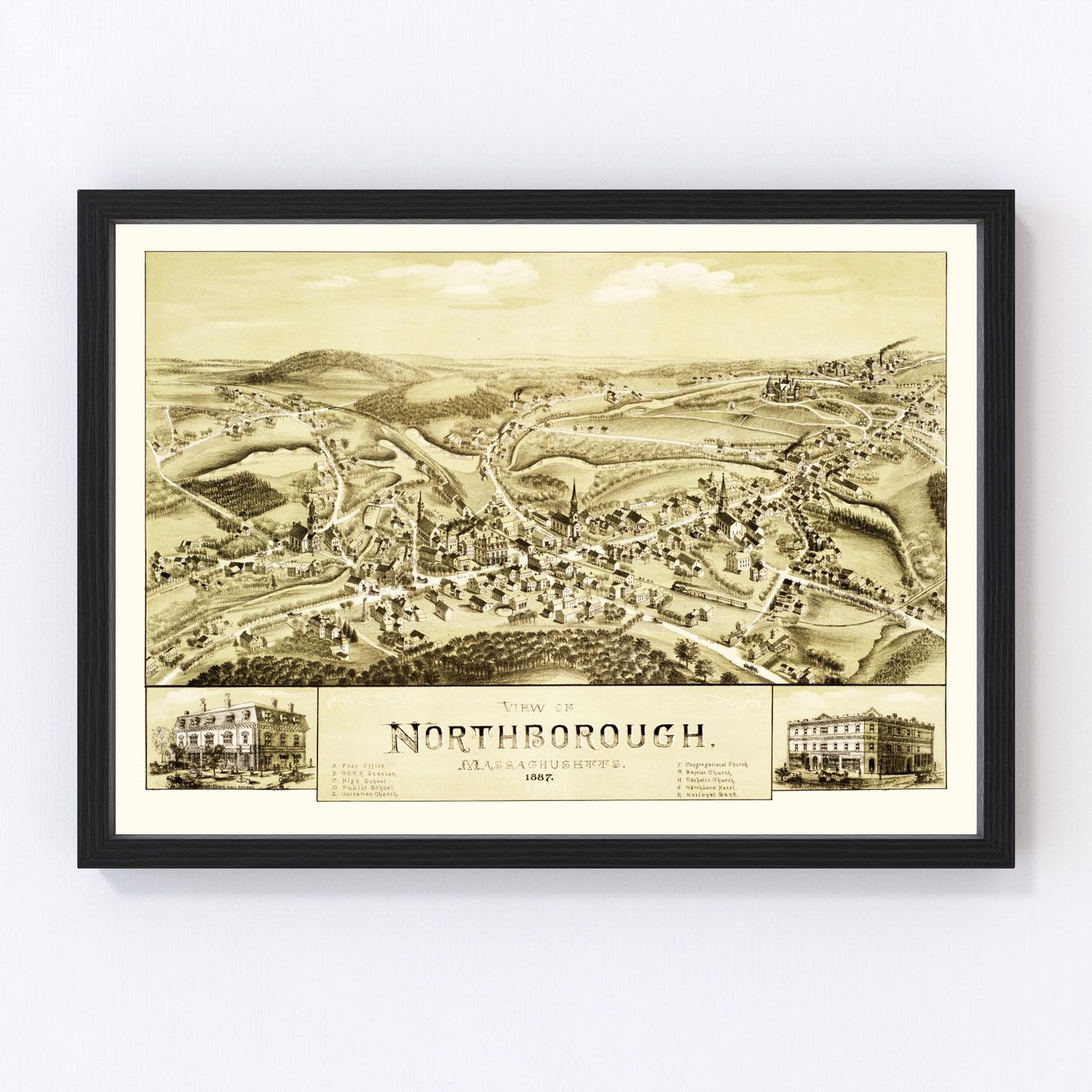 vintage map of Northborough, Massachusetts, 1887