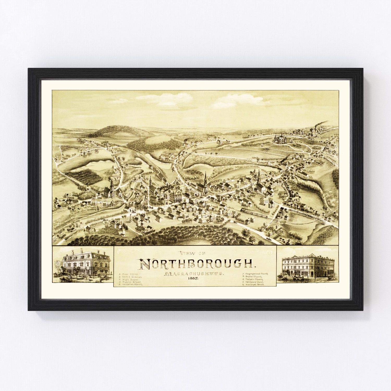 vintage map of Northborough, Massachusetts, 1887