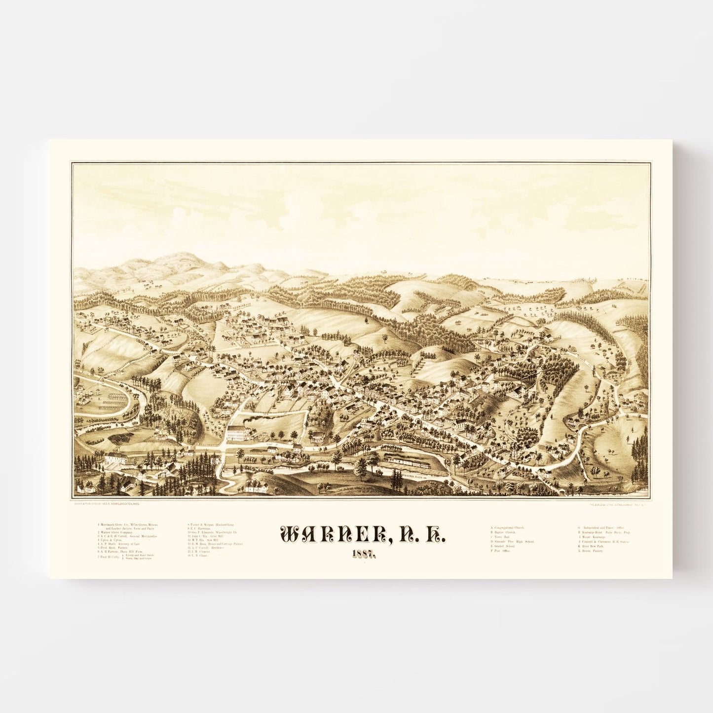 Vintage Map of Warner, New Hampshire, 1887