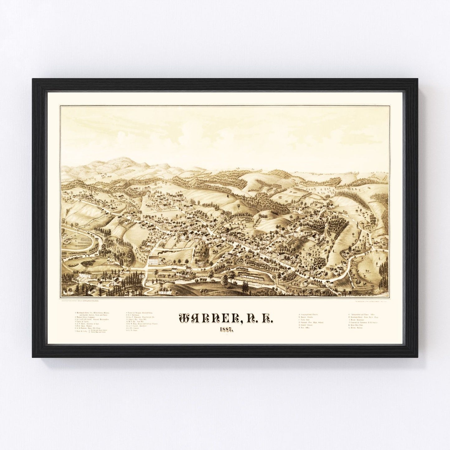 Vintage map of Warner, New Hampshire, 1887, digitally restored