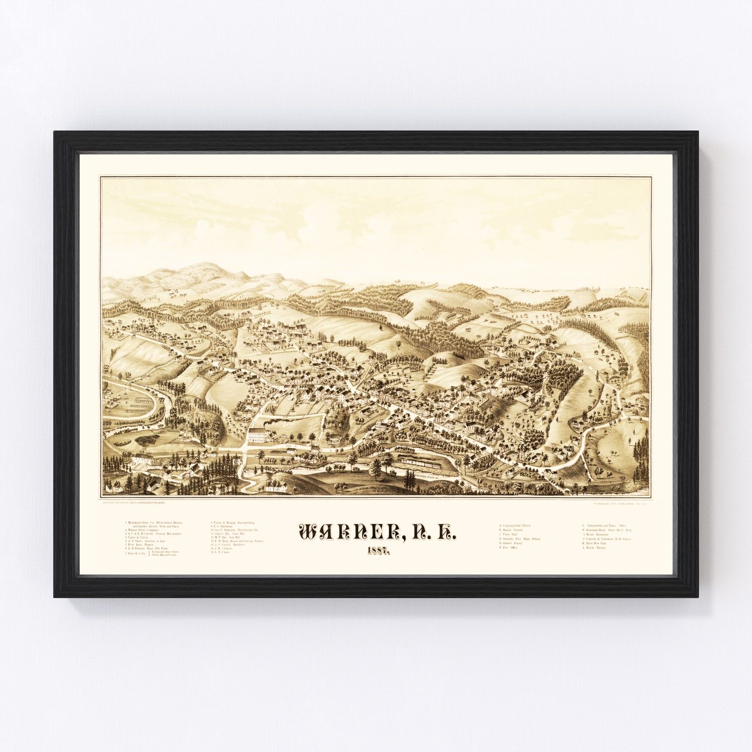 Vintage map of Warner, New Hampshire, 1887, digitally restored