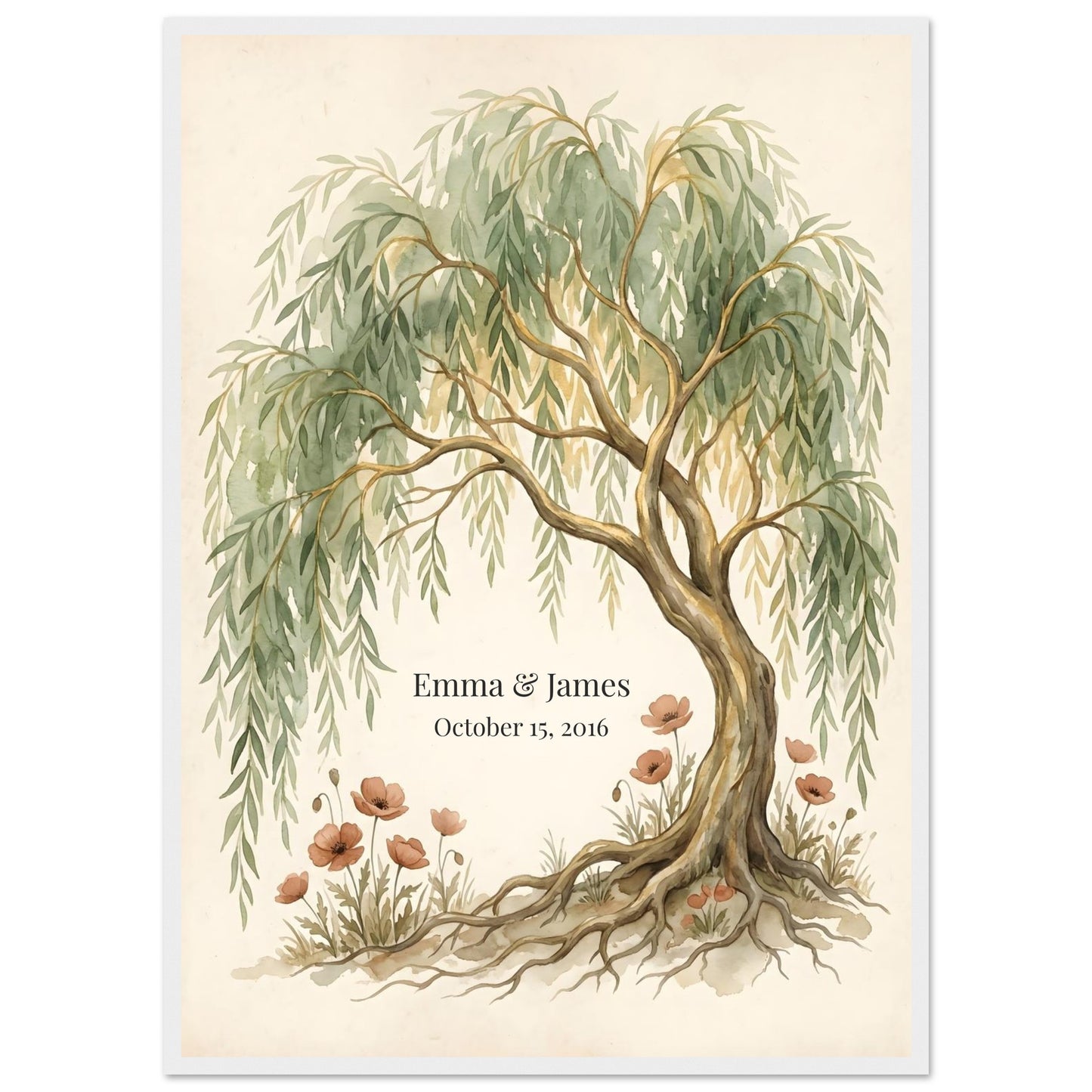 Personalized Willow Tree 9th Anniversary Wall Art - 50x70 cm / 20x28″ - White frame / Ready-to-hang - Sparkycare