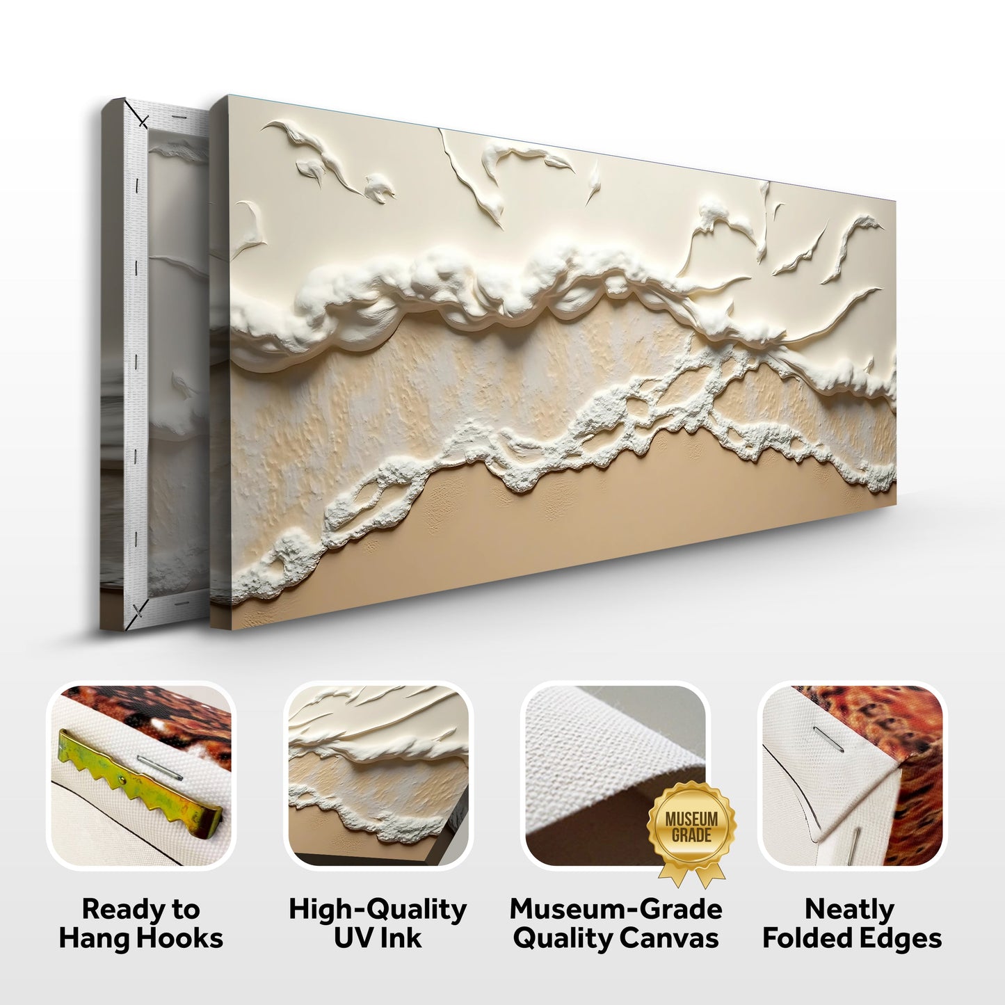 Beige Abstract Ocean Waves Canvas Wall Art