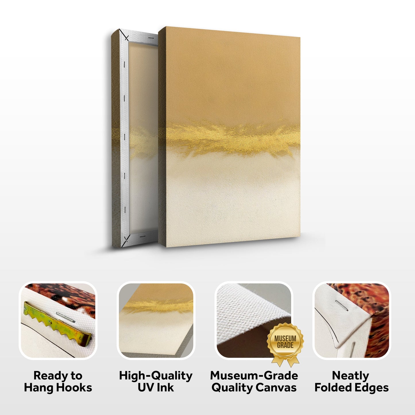Minimalist White and Gold Abstract Canvas Wall Art