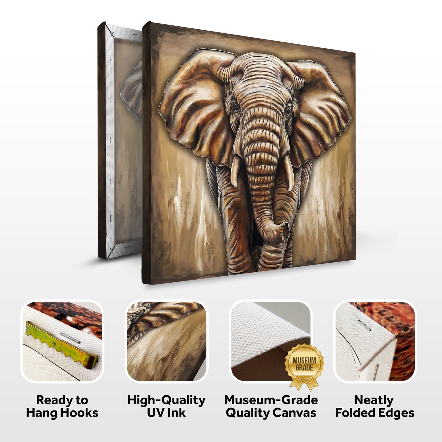 3D Elephant Canvas Wall Art