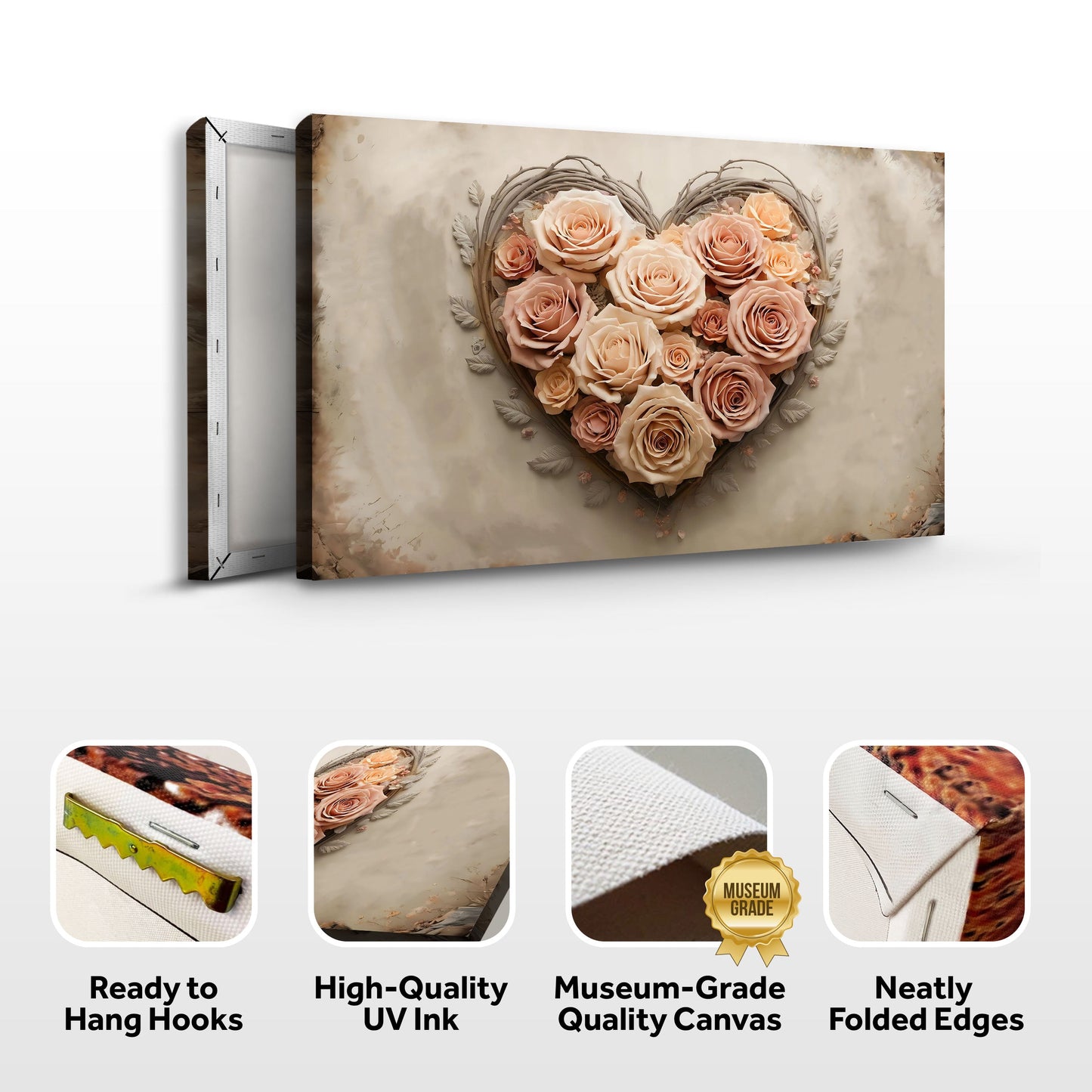 3D Floral Heart Canvas Wall Art