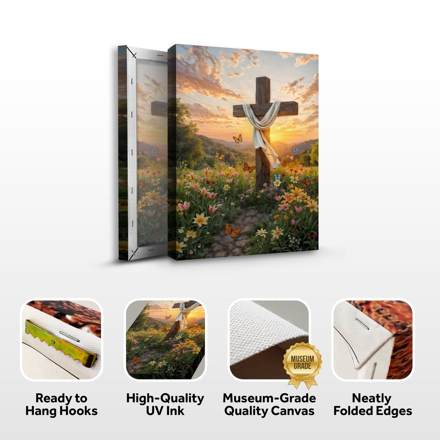 Cross and Flowers Faith Canvas Wall Art