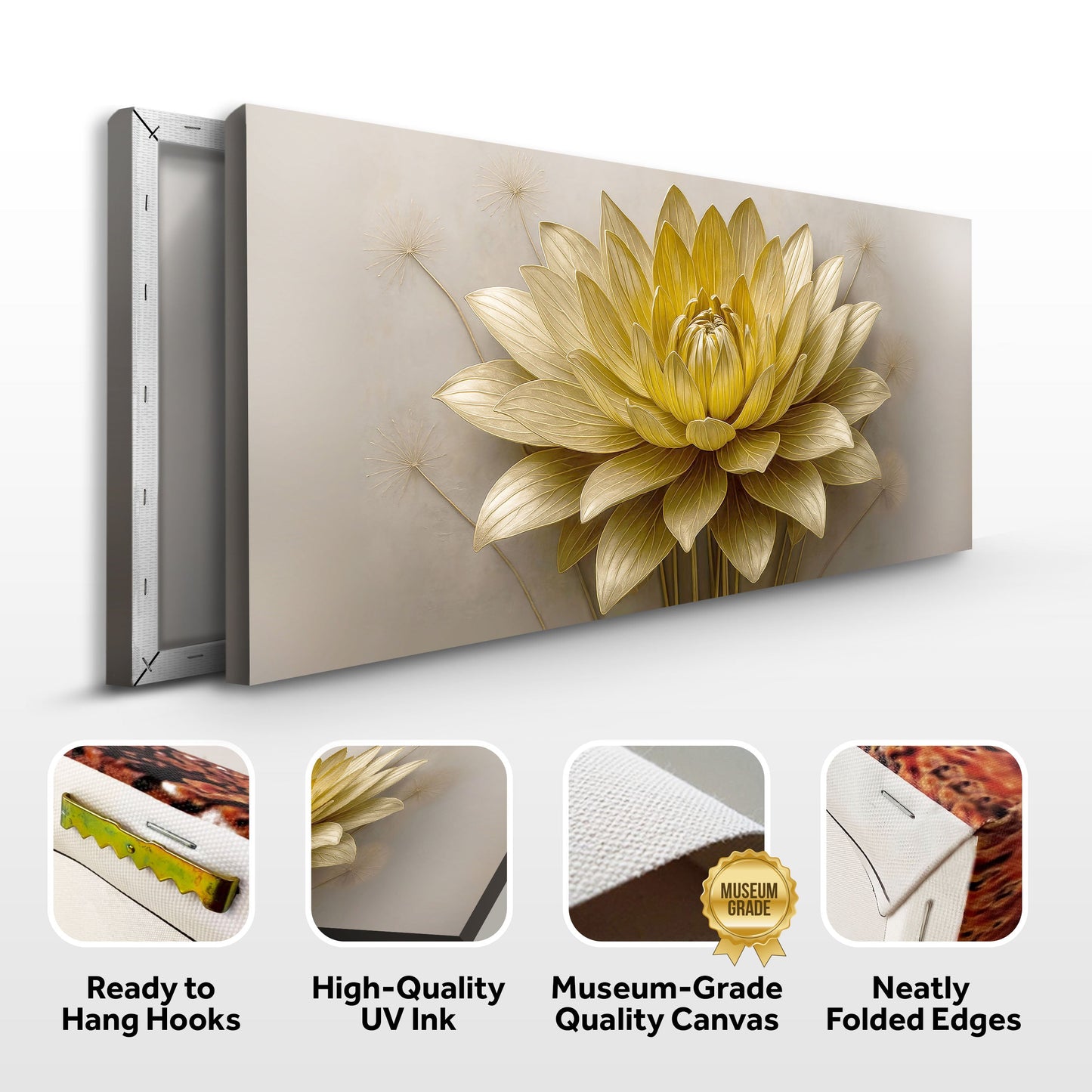 Golden Lotus Minimalist Abstract Canvas Wall Art