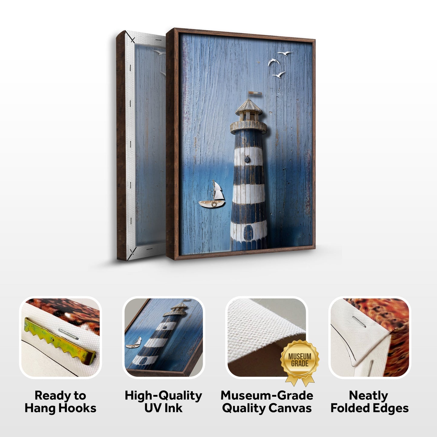 Wooden Lighthouse Coastal Canvas Wall Art III